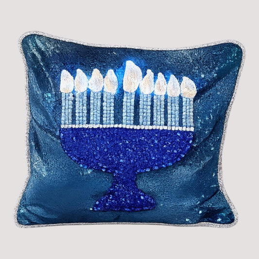 Hanukkah pillows set of 2 dreidel and menorah handmade holiday decor
