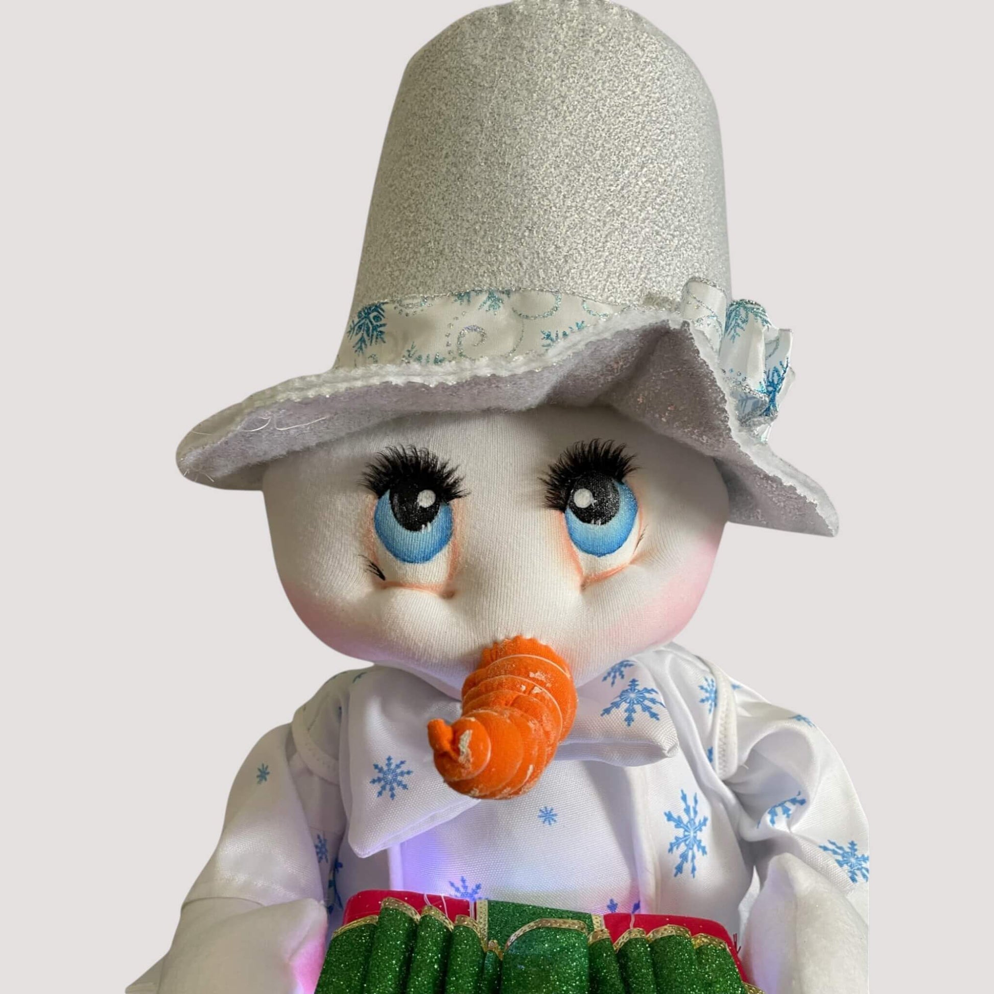 Snowman decoration handmade close-up showing premium craftsmanship winter holiday
