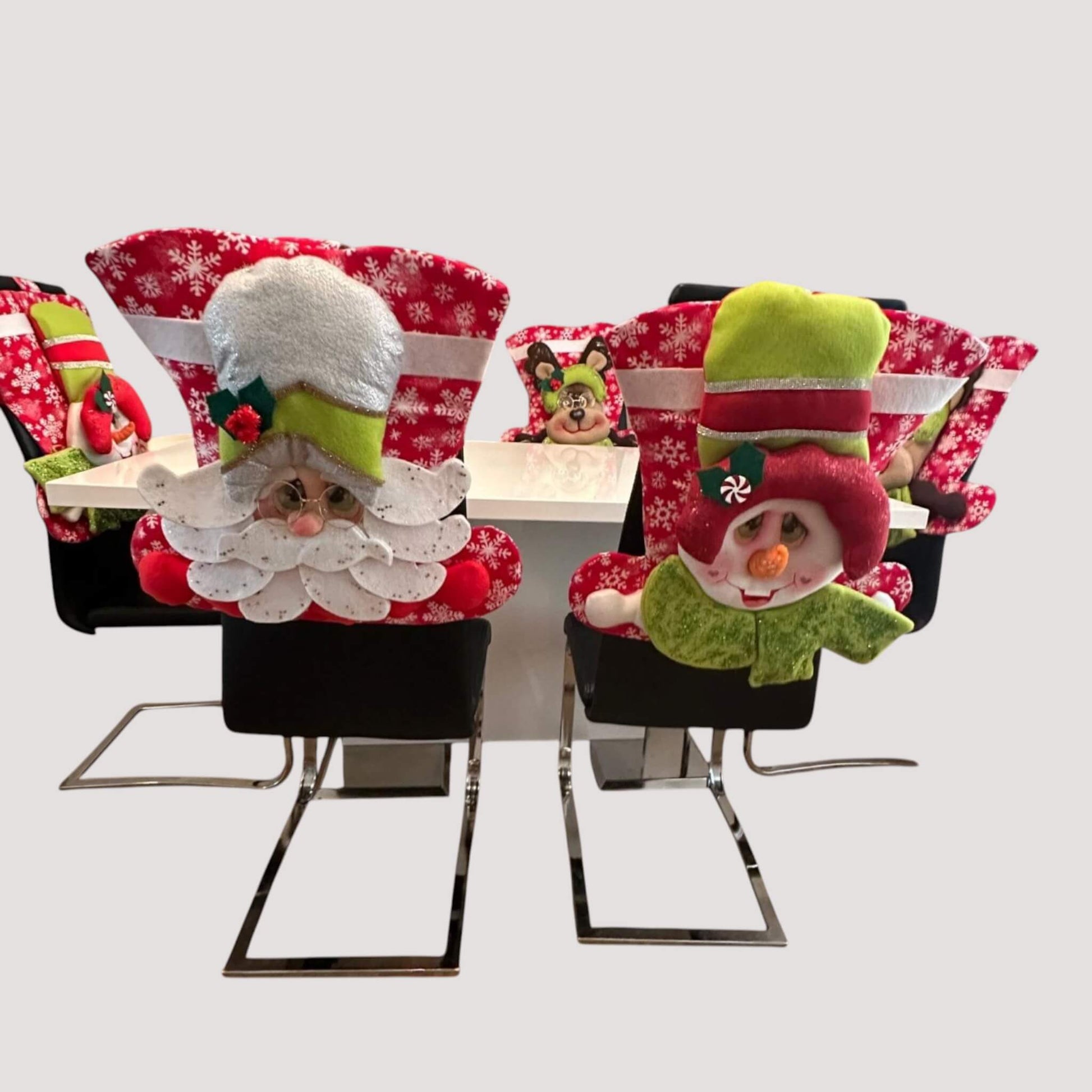 Handcrafted Christmas chair covers dining room festive Santa snowman reindeer set
