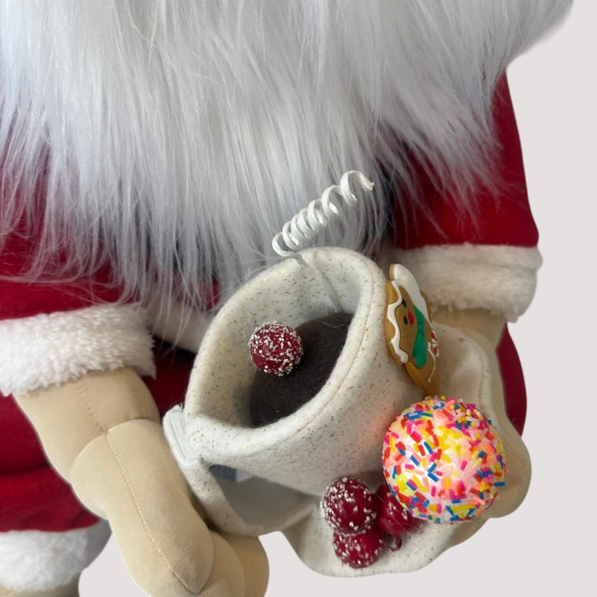 Santa Claus 24 inch handcrafted collapsible decorative seat box removable head full view
