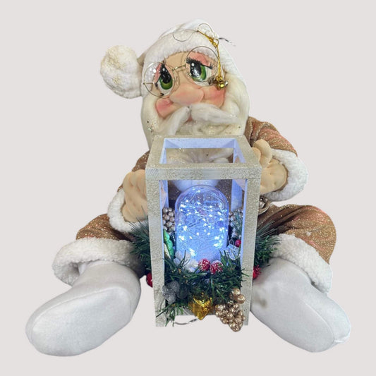 Handmade Christmas Santa decoration with wooden lamp 20 inches holiday figure by DWcraftworks
