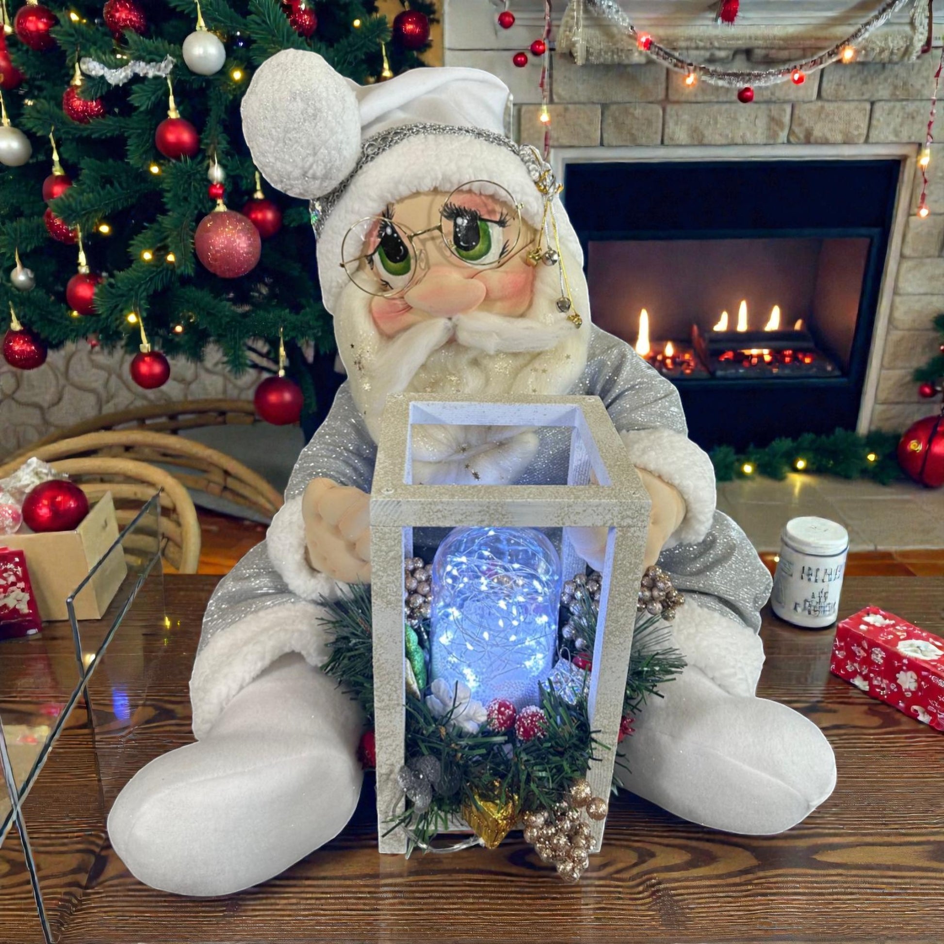 Handcrafted Santa Claus decoration with lamp 20 inches festive holiday figure
