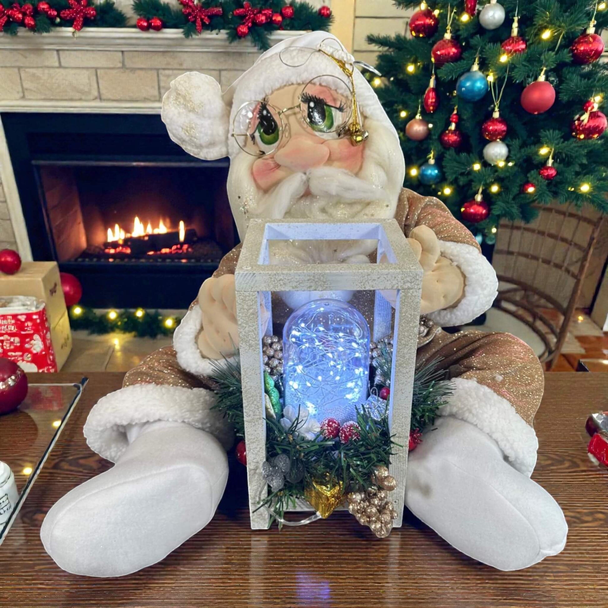 Santa decoration with lamp 20 inches handcrafted Christmas figure full view
