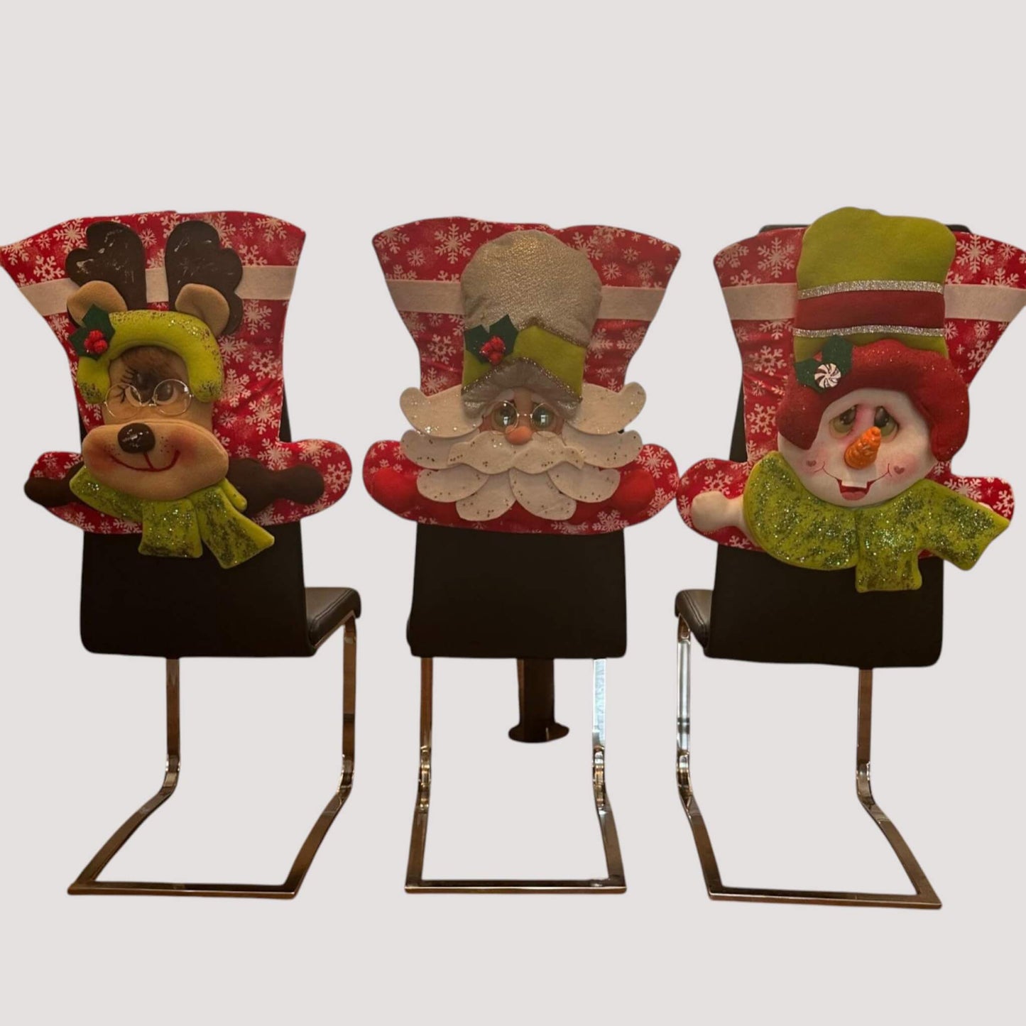 Handmade Christmas dining chair covers set Santa snowman and reindeer by DWcraftworks
