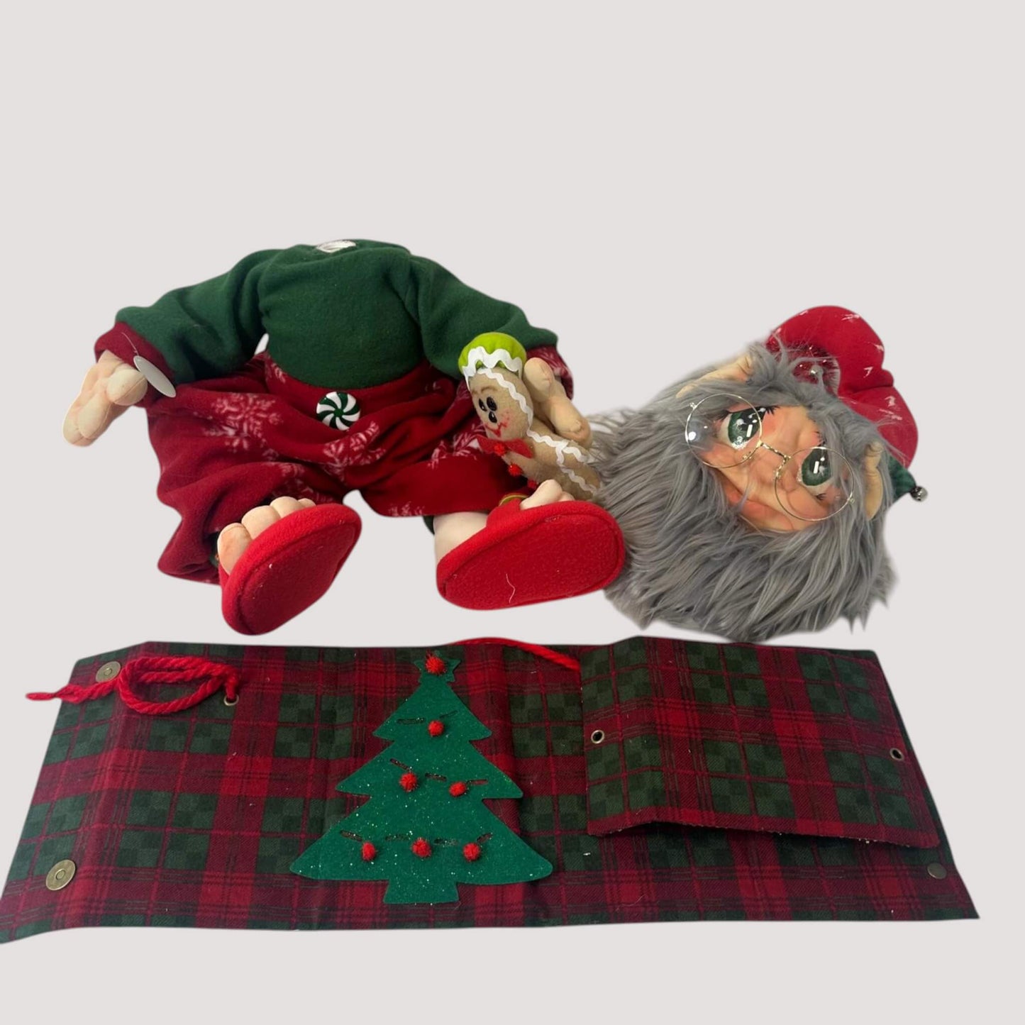 Christmas elf decoration with removable head and decorative seat box handcrafted full view
