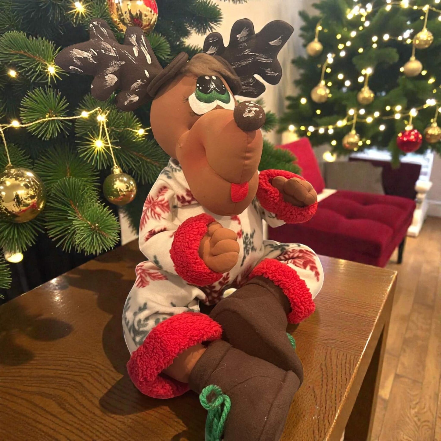 Handmade reindeer holiday decoration 15 inches festive Christmas decor
