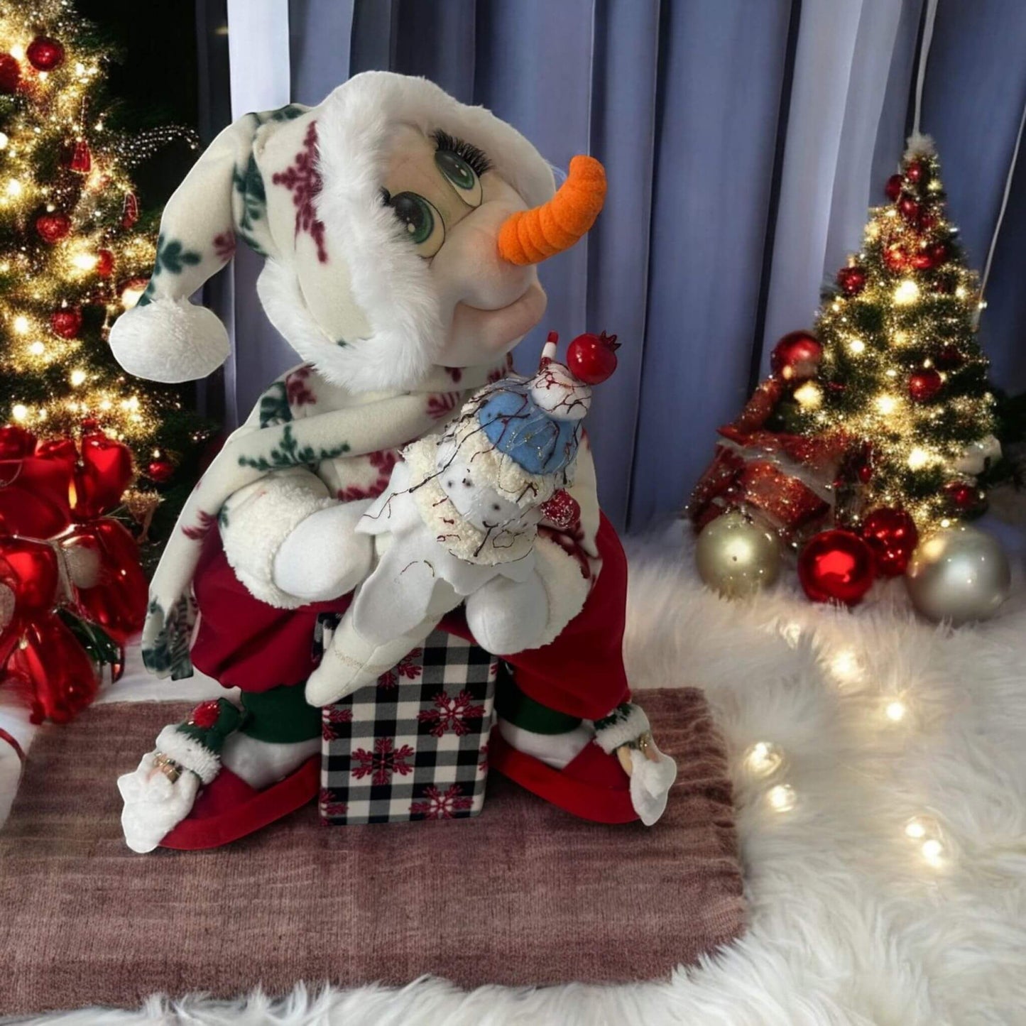 Handmade snowman with decorative seat box full display elegant holiday decoration

