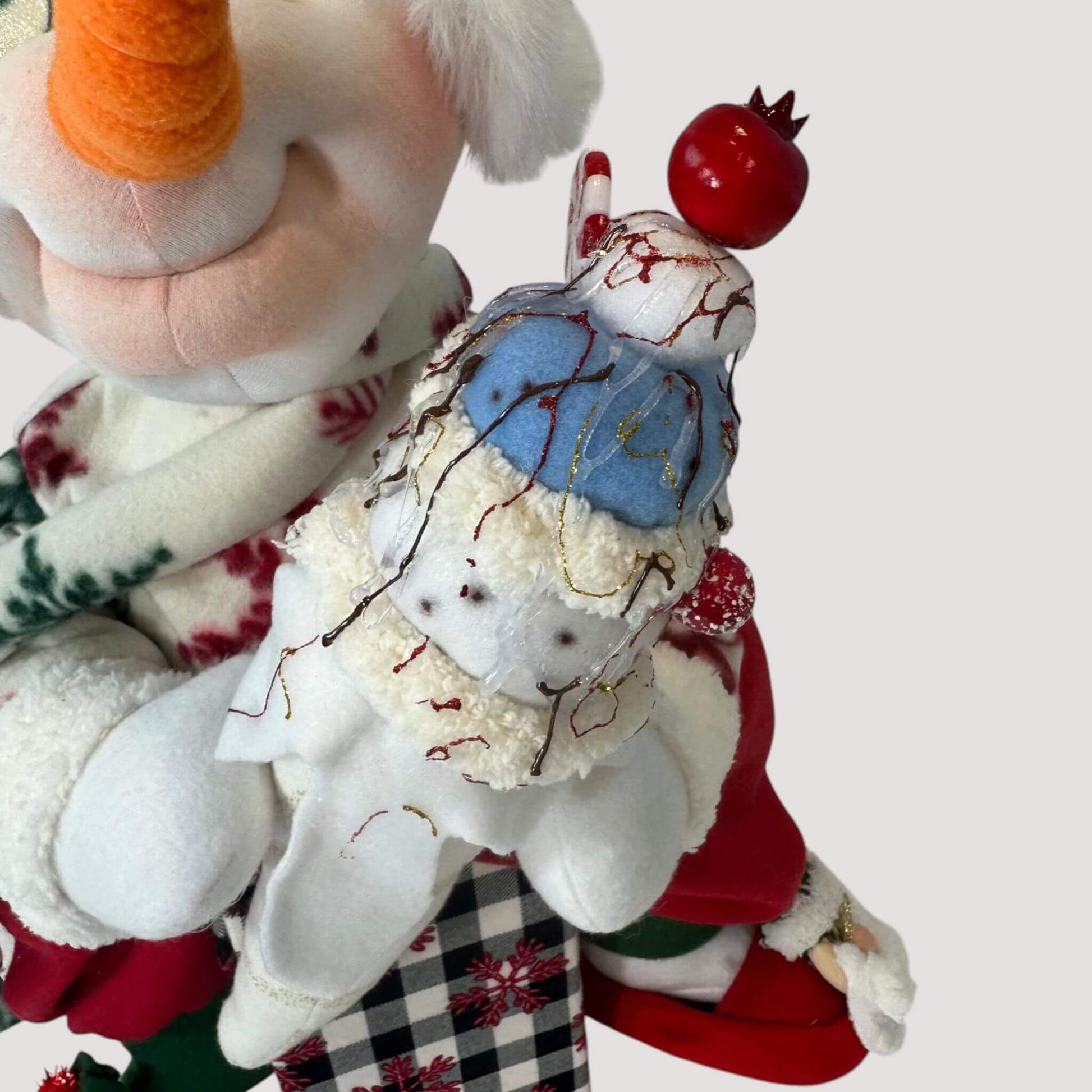 Handmade removable snowman with collapsible seat box space-saving design
