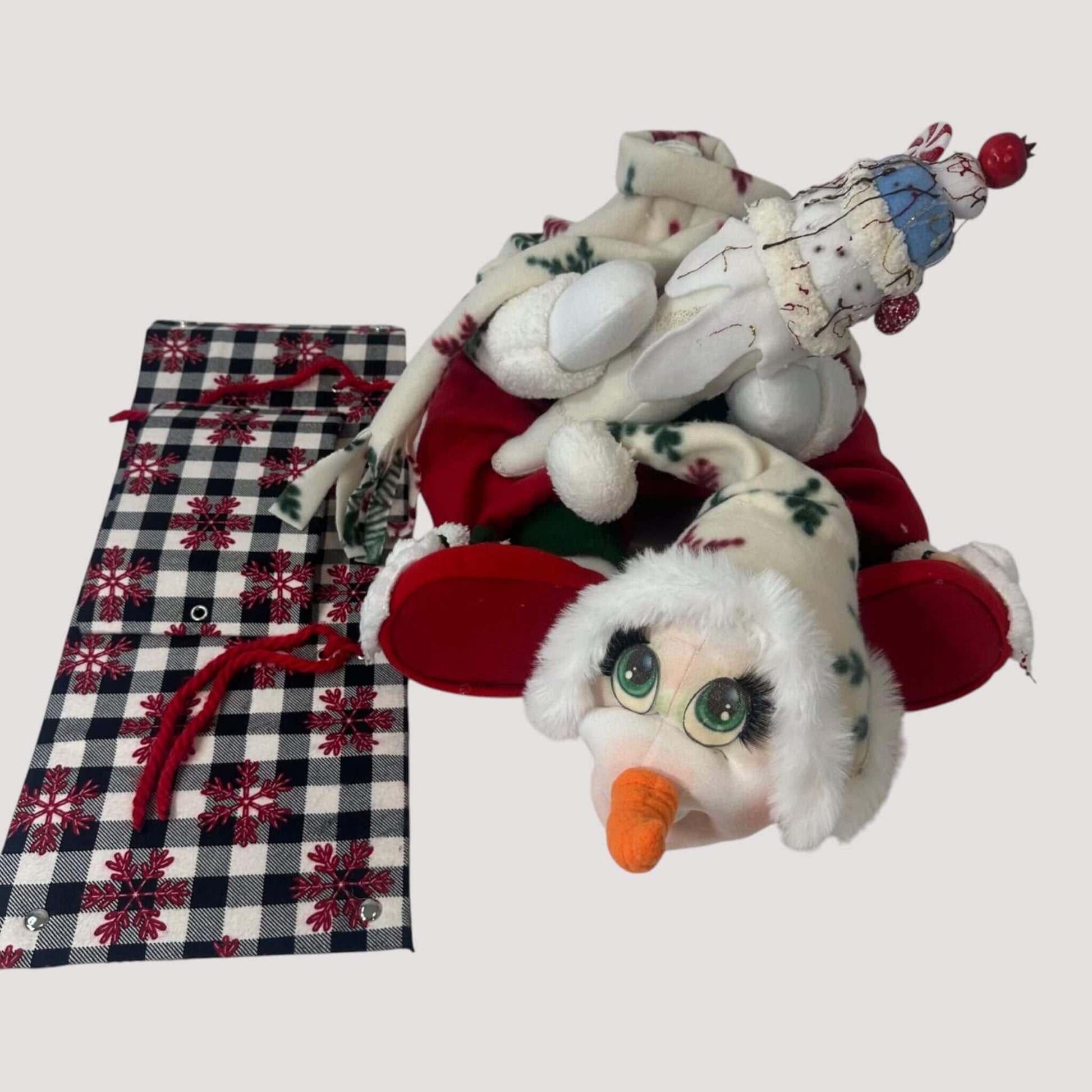 Winter snowman decoration handmade with festive holiday details
