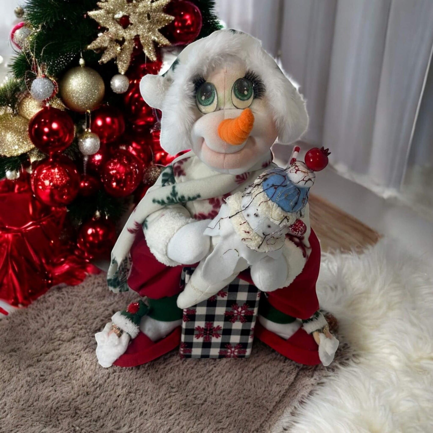 Handmade snowman holiday decor with removable seat box decorative display
